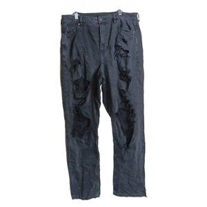 American Eagle Destroyed Straight Jeans Womens 14 Black High Rise Ripped Stretch